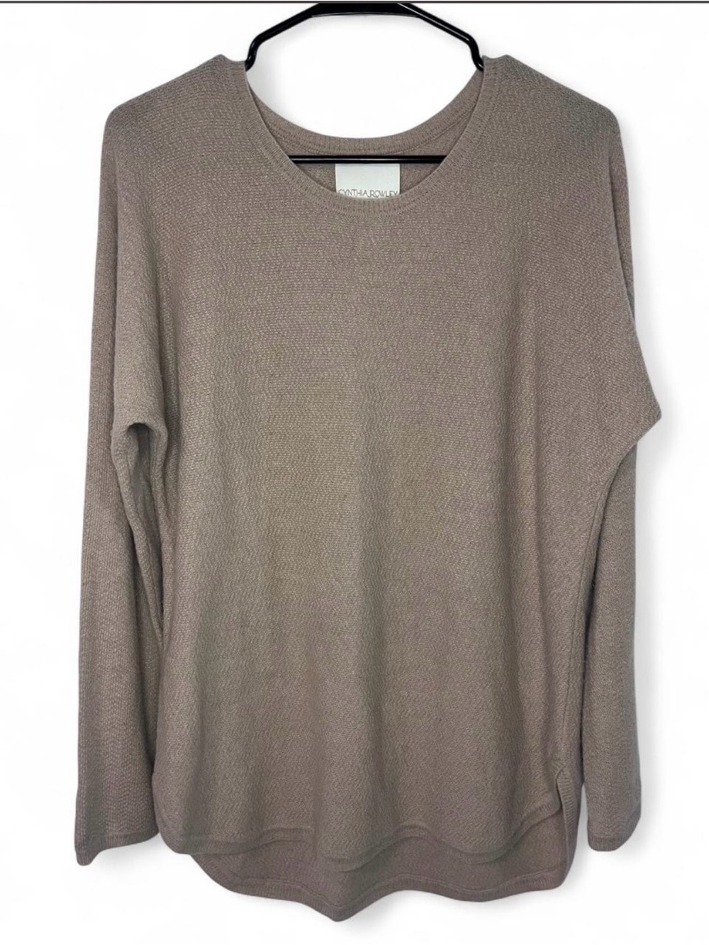 Cynthia Rowley 100% 2-Ply Cashmere Tunic Sweater Large Tan Long Sleeve